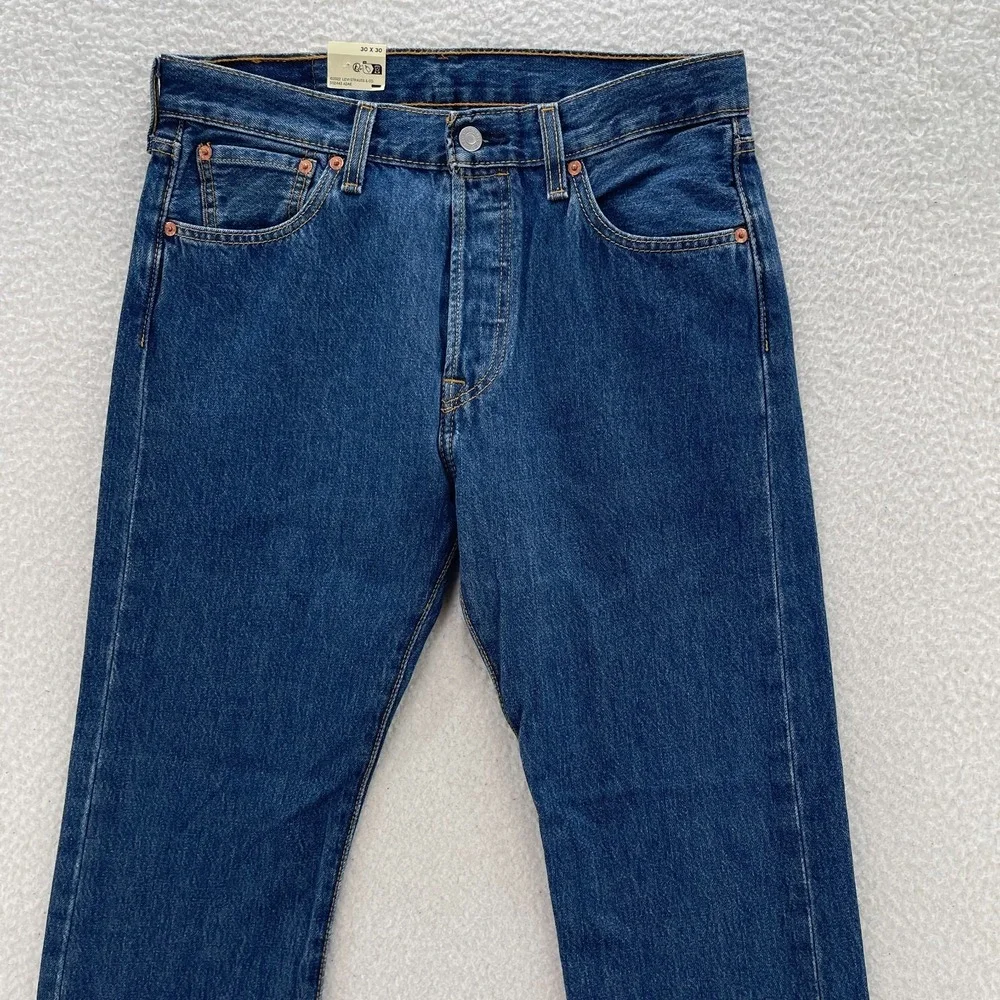 Levis 501 Jeans Mens 30x30 Blue Original Button Fly Medium Wash Cowboy Minimal